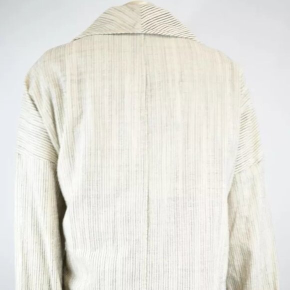 EILEEN FISHER Cotton Pinstriped Open Blazer Jacket L XL G TG Cream Black 12 14 - Picture 2 of 10
